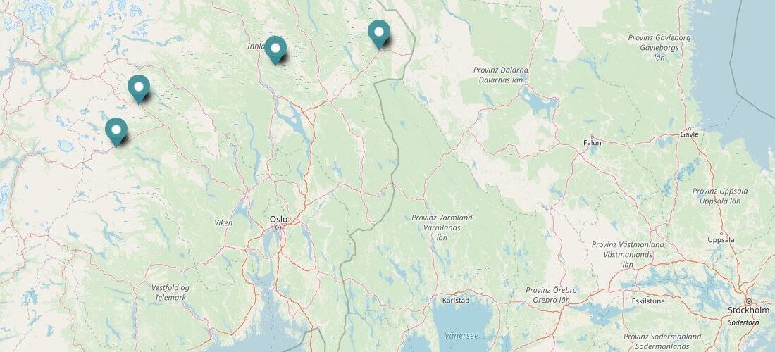 Karte der Langlaufgebiete in Norwegen